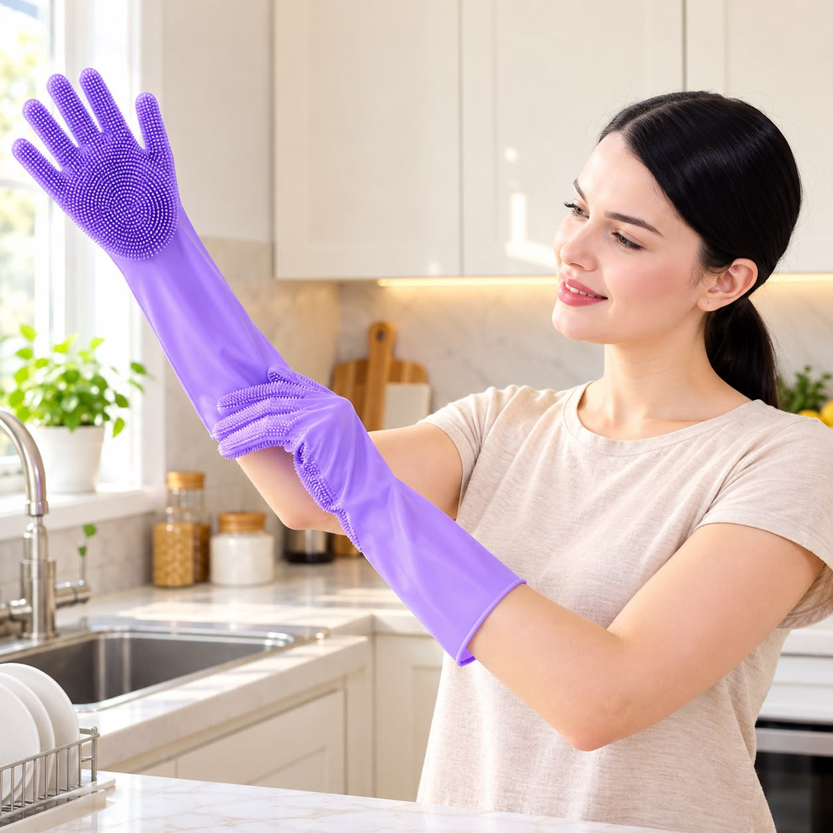 Premium Silicone Dishwashing & Cleaning Gloves – Purple pack of 2